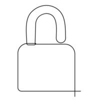 Continuous one line drawing of padlock and key security sign symbol vector illustration