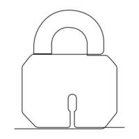 Continuous one line drawing of padlock and key security sign symbol vector illustration