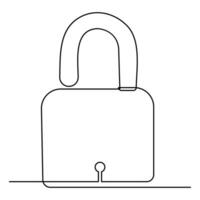 Continuous one line drawing of padlock and key security sign symbol vector illustration