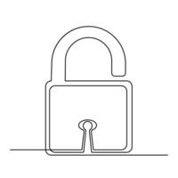 Continuous one line drawing of padlock and key security sign symbol vector illustration