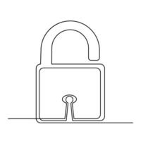 Continuous one line drawing of padlock and key security sign symbol vector illustration