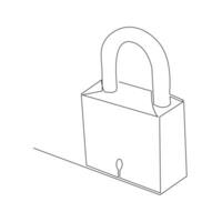 Continuous one line drawing of padlock and key security sign symbol vector illustration