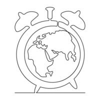 Continuous one line drowing of earth clock and Earth hour concept single line art illustration. vector