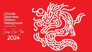 Vector hand drawn doodle chinese new year 2024 theme elements pattern abstract background