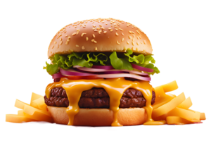 AI generated fast food fresh delicious burger, high quality isolated transparent background png