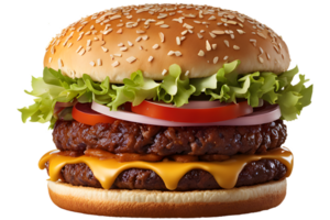 AI generated fast food fresh delicious burger, high quality isolated transparent background png