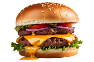 AI generated fast food fresh delicious burger, high quality isolated transparent background png