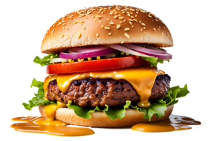 AI generated fast food fresh delicious burger, high quality isolated transparent background png