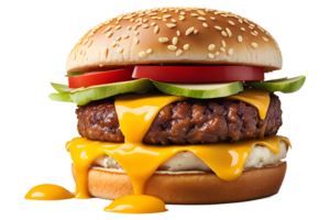AI generated fast food fresh delicious burger, high quality isolated transparent background png