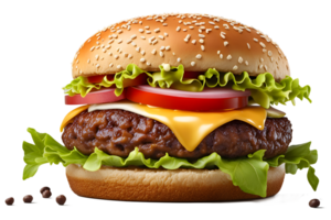 AI generated fast food fresh delicious burger, high quality isolated transparent background png