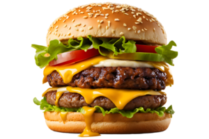 AI generated fast food fresh delicious burger, high quality isolated transparent background png