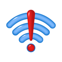 3D WIFI icon with exclamation point, isolated on a transparent background. Wireless internet connection without connection. PNG