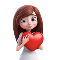 AI generated Cartoon girl holding a big red heart isolated on transparent background. Happy Valentine's day. Copy space. PNG