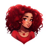 AI generated red girl with love art illustrations for stickers, tshirt design, poster etc png