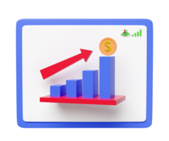 3d diagram Graf med läsplatta, dollar mynt, analys företag finansiell data, pil isolerat. företag strategi begrepp, 3d framställa illustration png