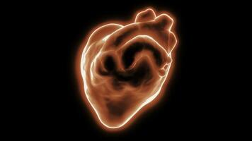 3D model of glowing heart. Design. Glowing model of heart rotates and beats on black background. Living heart pulsates and beats with neon glow photo