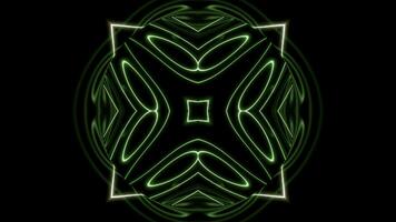 Geometric kaleidoscopic background with transforming shapes. Design. Moving neon silhouettes on a black background. photo
