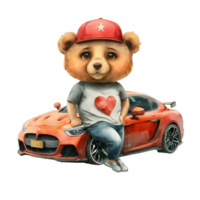 AI generated cute bear wearing a heart-shaped t-shirt png