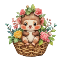 AI generated sugar rider  in basket with flowers and leaves png