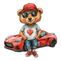 AI generated cute bear wearing a heart-shaped t-shirt png