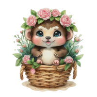 AI generated sugar rider  in basket with flowers and leaves png