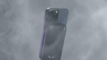 China, Beijing - September 15, 2023. iPhone in fog. Action. Promotional video of your iPhone 15 pro max on isolated background. Luxury and stylish iPhone 15 pro in spectacular video with fog photo