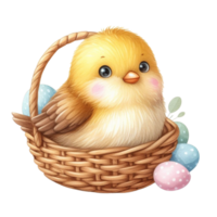 ai gerado fofa pequeno pássaro sentado dentro uma cesta png