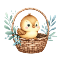 AI generated Cute little bird sitting in a basket png