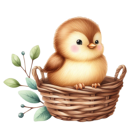 AI generated Cute little bird sitting in a basket png