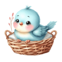 ai généré mignonne peu oiseau séance dans une panier png