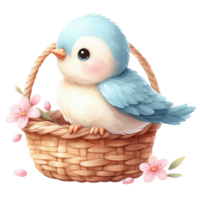 AI generated Cute little bird sitting in a basket png