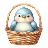 ai generado linda pequeño pájaro sentado en un cesta png