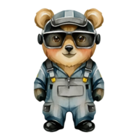 AI generated Cute little bear Wear a mechanic's uniform png