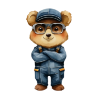 AI generated Cute little bear Wear a mechanic's uniform png