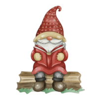 AI generated gnome sitting on a log reading a book png