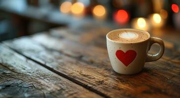 AI generated colorful valentine's day background. cup of coffee photo