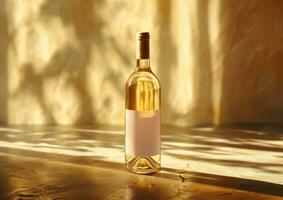 AI generated the bottle of white wine is on a table in brown photo