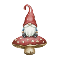 AI generated Cute Gnome sitting on the back mushroom png