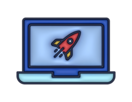 a 3d Laptop And Rocket on a transparent background png