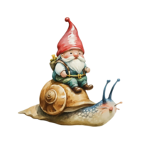 AI generated Cute Gnome sitting on the back of a snail png