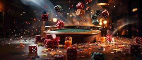 AI generated Action Shot of Dice Being Thrown on a Craps Table realistic 3D Generative AI photo