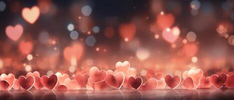 AI generated Glowing clear red heart shape Bokeh blur background 3D rendered realistic Generative AI photo