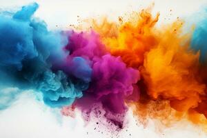 AI generated Multicolor powder explosion on White background photo