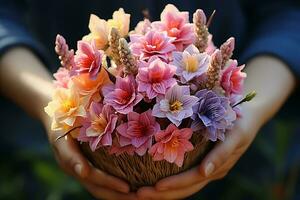 ai generado flor plano laico para decorativo diseño en beige antecedentes foto