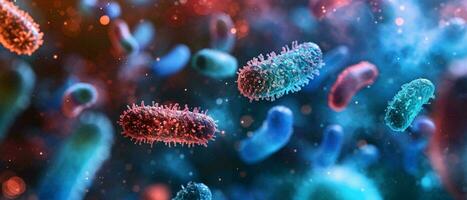 ai generado diferente tipos de microscópico bacterias o microbios flotante foto