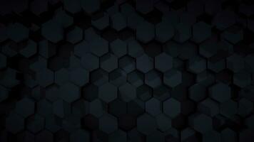 Top view of abstract hexagonal rods moving up and down chaotically, seamless loop. Animation. Dark blue geometrical figures stacked in rows. photo