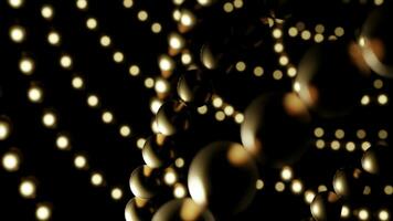 resumen festivo antecedentes con líneas de esferas en un negro antecedentes. diseño. hermosa guirnalda de vistoso pelotas. foto