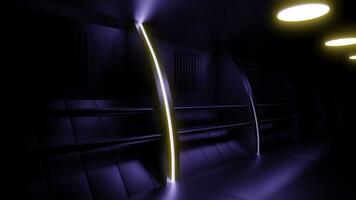 Futuristic interior of Spaceship corridor with lights. Design. Moving inside dark interior of a space aircraft. photo