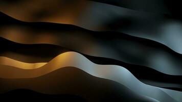 Moving stripes with reflection on black background. Design. Moving surface with wavy colored stripes in middle of animation. Stream of wavy metal strips with reflection disappearing into dark photo