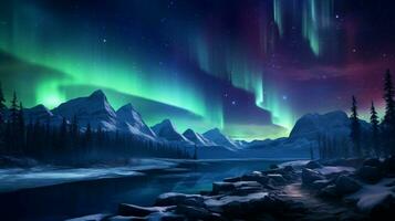 AI generated Northern Lights Nature Background photo
